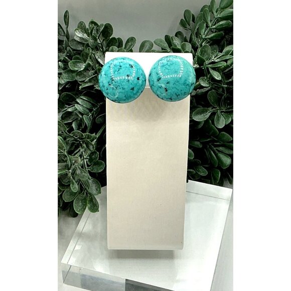 Vintage Turquoise Resin Clip On Earrings Dome Round Button Style - Picture 4 of 4